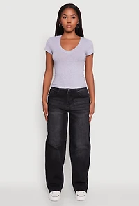 Womens V Neck Short Sleeve Basic Tee,