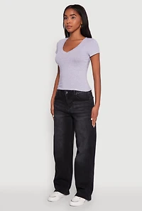 Womens V Neck Short Sleeve Basic Tee,