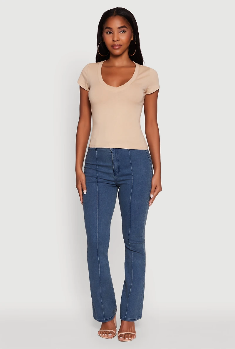 Womens V Neck Short Sleeve Basic Tee, M