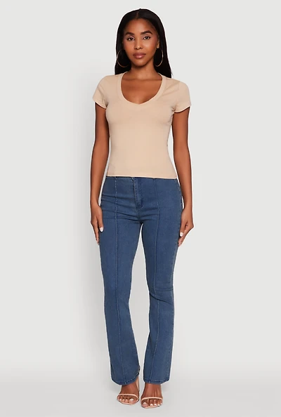 Womens V Neck Short Sleeve Basic Tee,