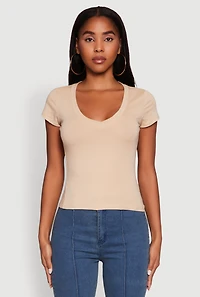 Womens V Neck Short Sleeve Basic Tee,