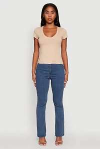Womens V Neck Short Sleeve Basic Tee,