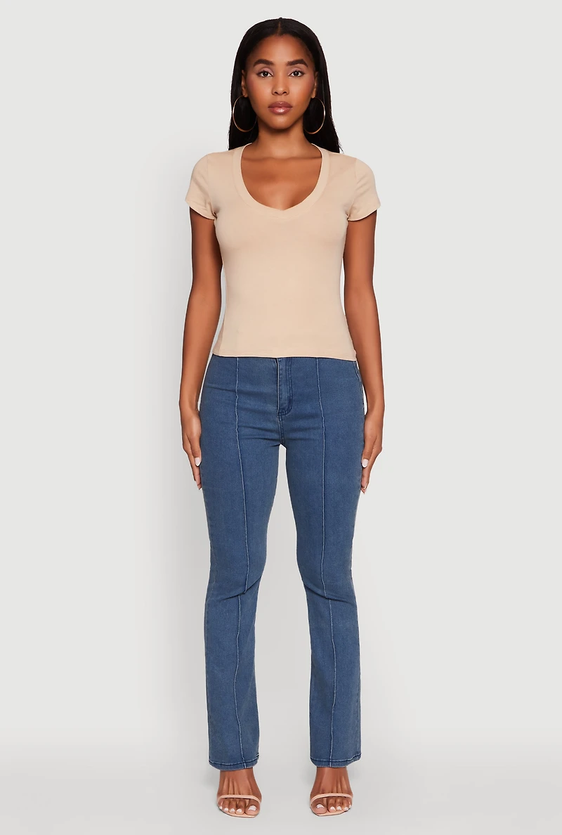 Womens V Neck Short Sleeve Basic Tee, S