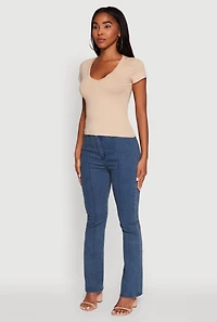 Womens V Neck Short Sleeve Basic Tee, M