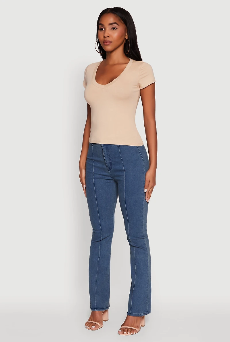 Womens V Neck Short Sleeve Basic Tee, S