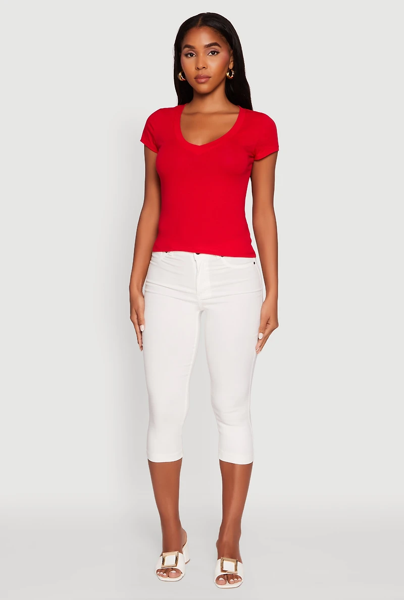 Womens V Neck Short Sleeve Basic Tee, M
