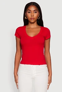 Womens V Neck Short Sleeve Basic Tee, M