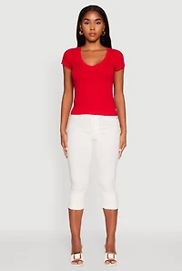 Womens V Neck Short Sleeve Basic Tee, M