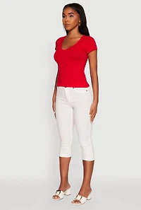Womens V Neck Short Sleeve Basic Tee, M