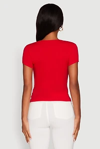 Womens V Neck Short Sleeve Basic Tee, M