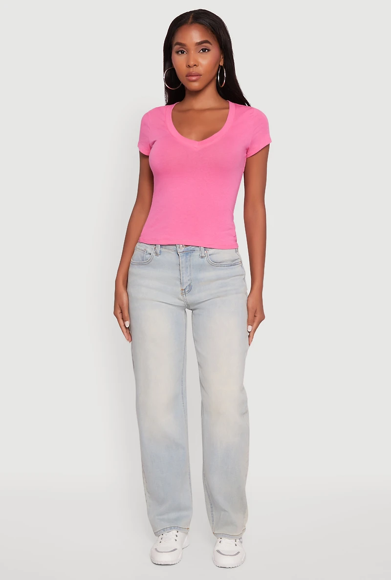 Womens V Neck Short Sleeve Basic Tee, M