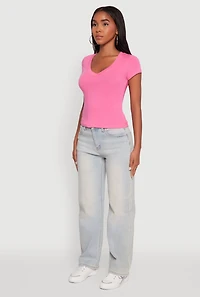 Womens V Neck Short Sleeve Basic Tee, M