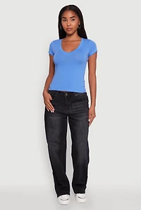 Womens V Neck Short Sleeve Basic Tee,