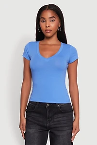 Womens V Neck Short Sleeve Basic Tee,