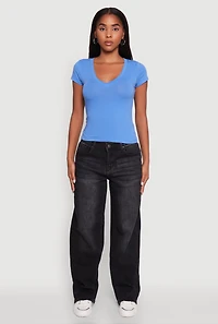 Womens V Neck Short Sleeve Basic Tee,