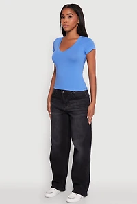 Womens V Neck Short Sleeve Basic Tee,
