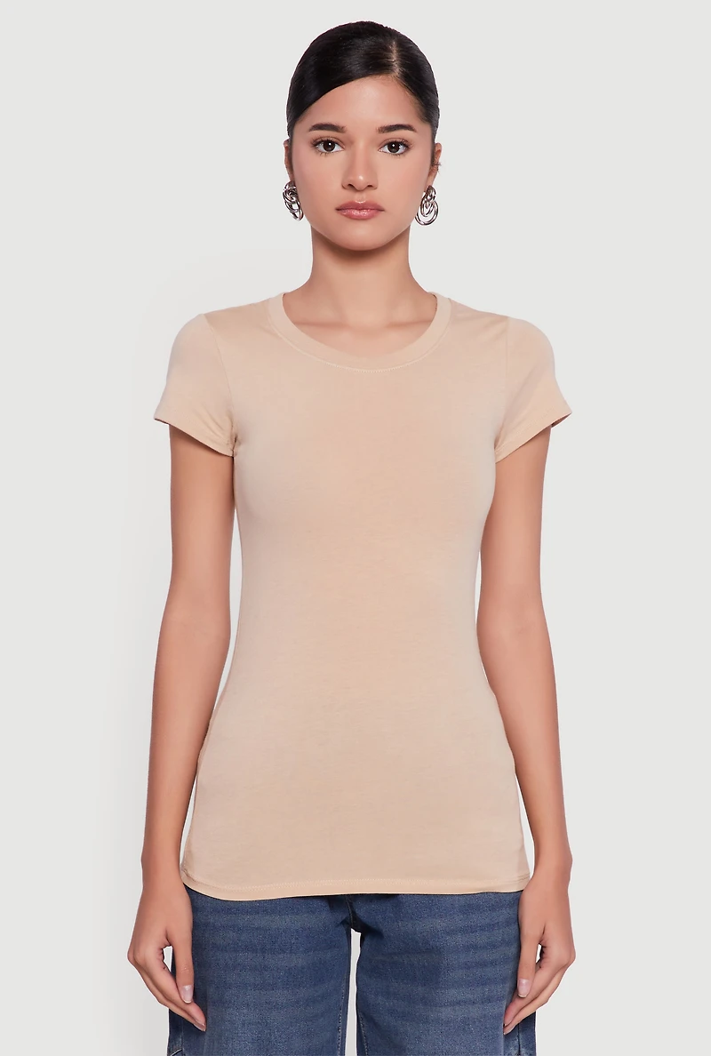 Womens Basic Short Sleeve Crew Neck Tee,