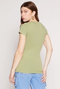 Womens Short Sleeve V Neck T Shirt, Green, Size L