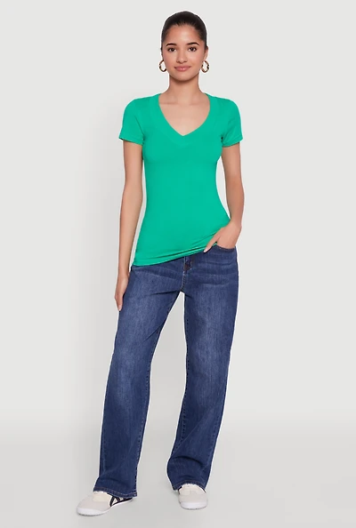 Womens Short Sleeve V Neck T Shirt,