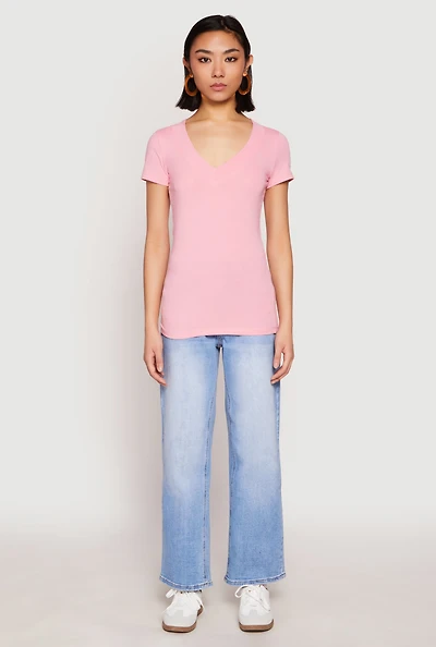 Womens Short Sleeve V Neck T Shirt,