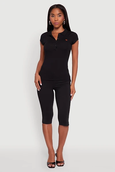 Womens Embroidered Button Front Polo Shirt,