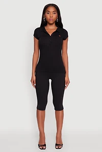 Embroidered Button Front Polo Shirt