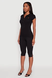 Womens Embroidered Button Front Polo Shirt,