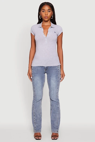Womens Embroidered Button Front Polo Shirt,