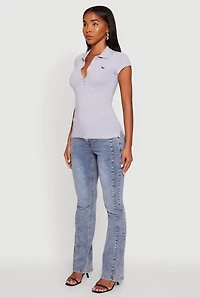 Embroidered Button Front Polo Shirt