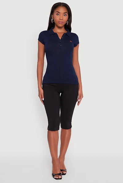 Embroidered Button Front Polo Shirt