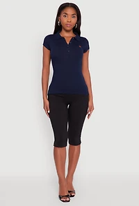 Embroidered Button Front Polo Shirt