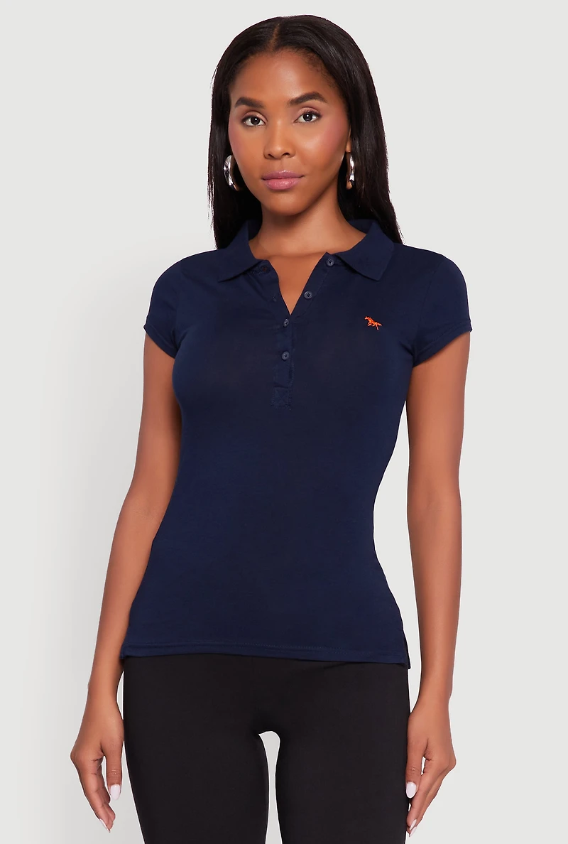 Embroidered Button Front Polo Shirt
