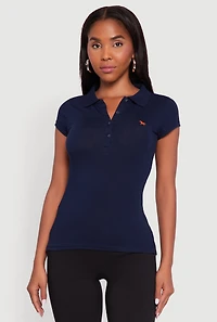 Embroidered Button Front Polo Shirt