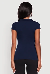 Embroidered Button Front Polo Shirt