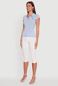 Womens Embroidered Button Front Polo Shirt, Blue, Size M
