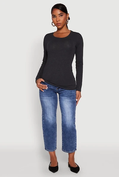 Womens Basic Long Sleeve Crew Neck T Shirt,