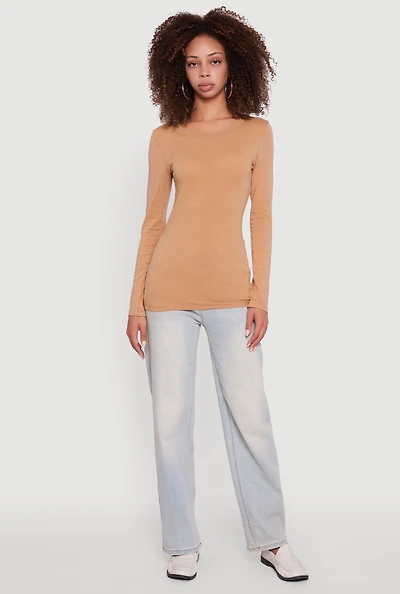 Womens Basic Long Sleeve Crew Neck T Shirt,