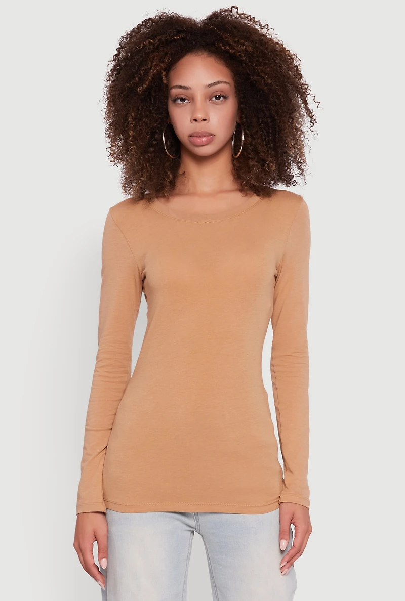 Womens Basic Long Sleeve Crew Neck T Shirt,