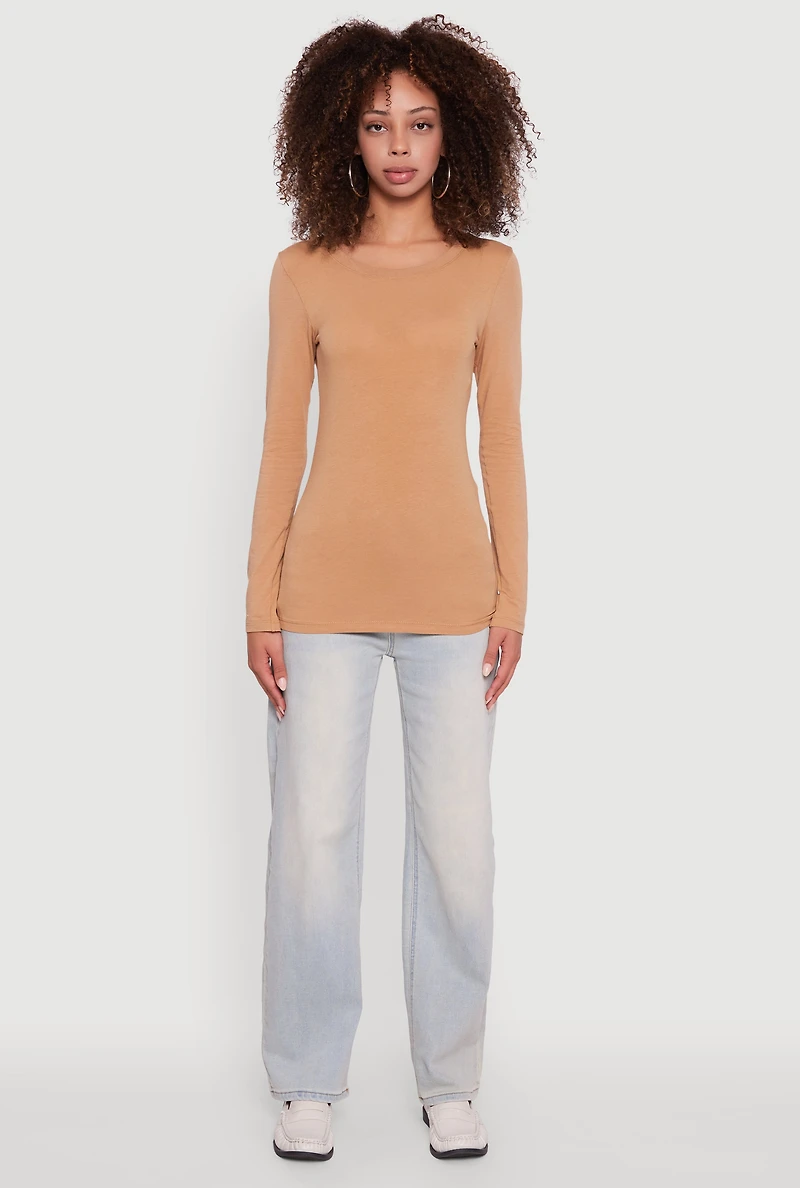 Womens Basic Long Sleeve Crew Neck T Shirt, S