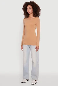 Womens Basic Long Sleeve Crew Neck T Shirt, S