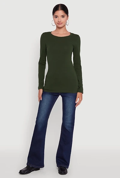 Womens Basic Long Sleeve Crew Neck T Shirt,