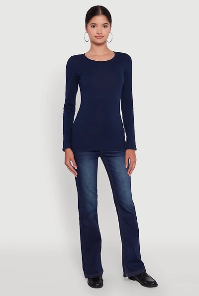 Womens Basic Long Sleeve Crew Neck T Shirt,
