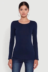 Womens Basic Long Sleeve Crew Neck T Shirt,