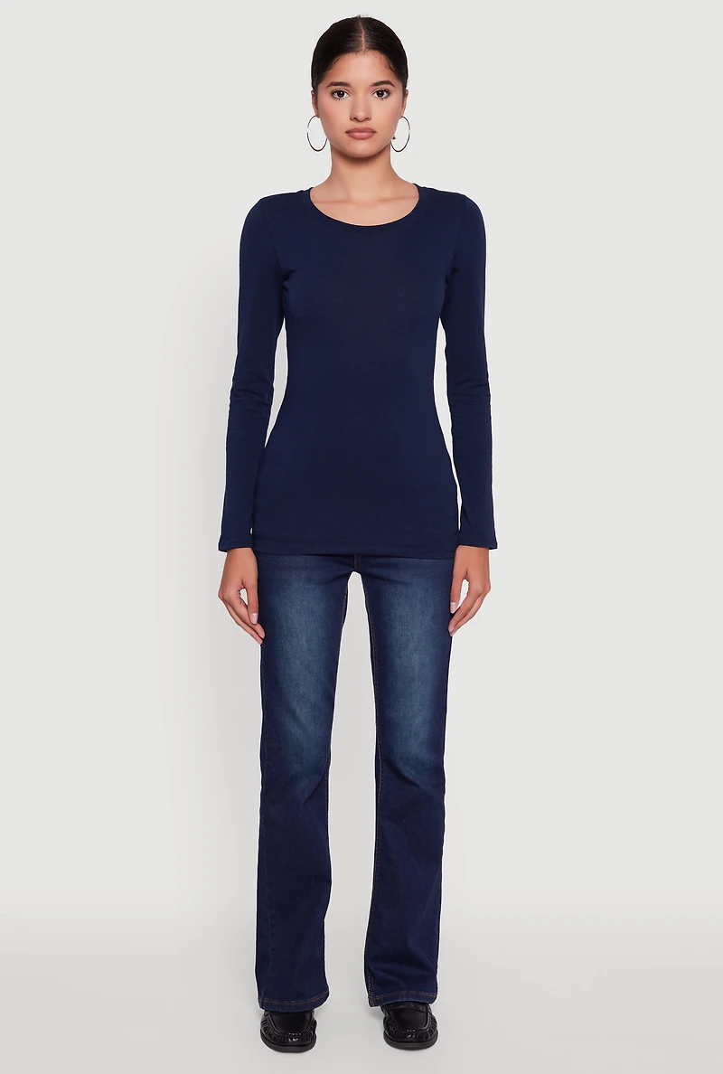 Womens Basic Long Sleeve Crew Neck T Shirt,