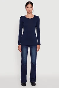 Womens Basic Long Sleeve Crew Neck T Shirt,