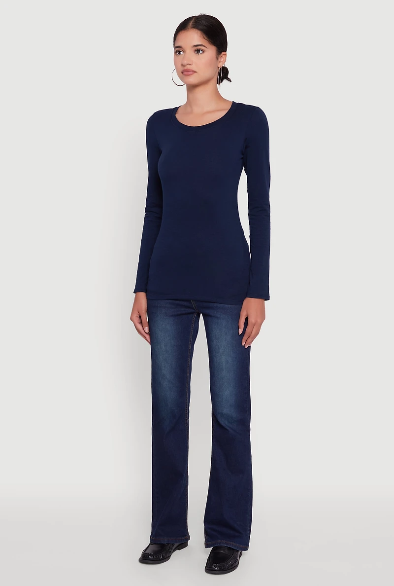 Womens Basic Long Sleeve Crew Neck T Shirt,