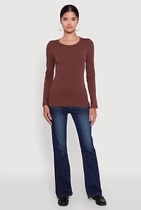Womens Basic Long Sleeve Crew Neck T Shirt, L