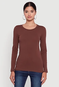 Womens Basic Long Sleeve Crew Neck T Shirt, L