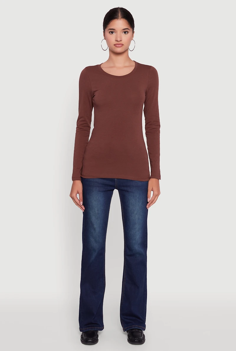 Womens Basic Long Sleeve Crew Neck T Shirt, L