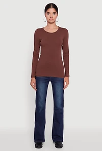 Womens Basic Long Sleeve Crew Neck T Shirt, L